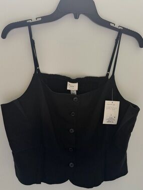 a new day Black Button-Front Smocked Back Cami Top